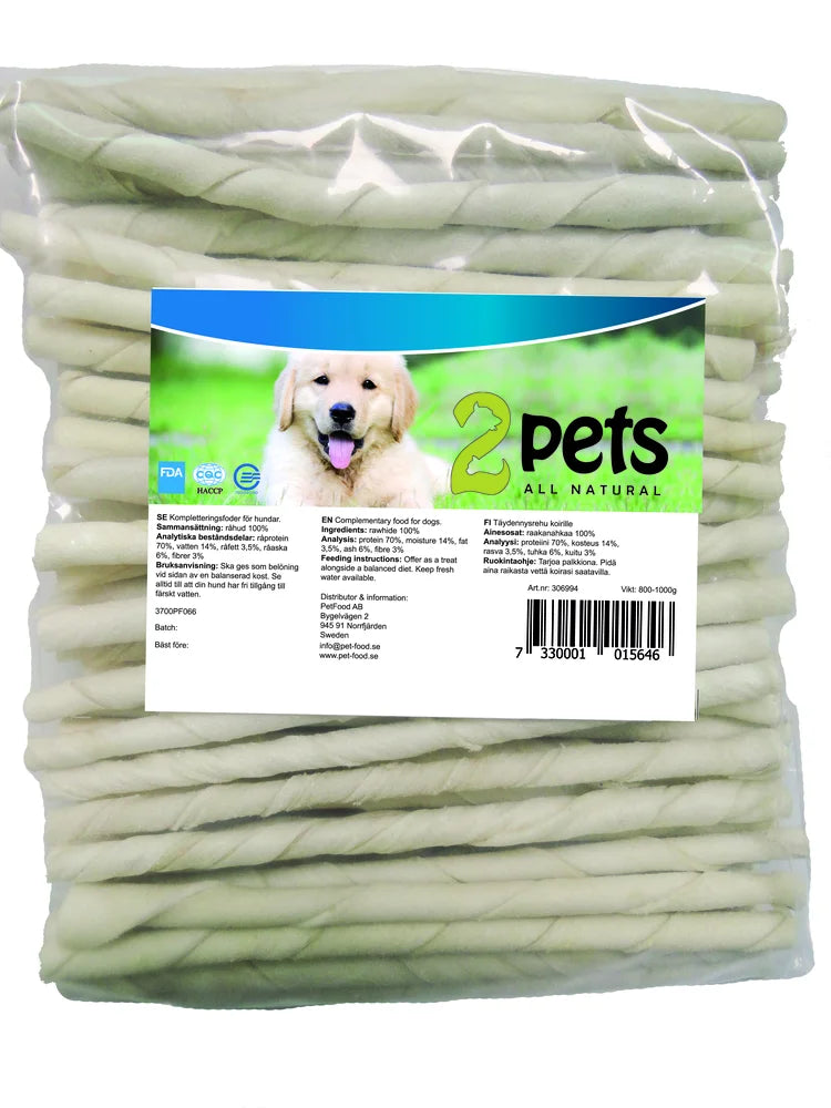 2pets Tuggpinne vriden vit, 100-pack